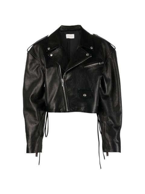 cropped leather biker jacket