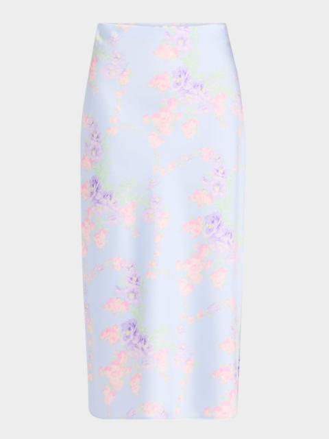 LoveShackFancy Castle Satin Floral Maxi Skirt