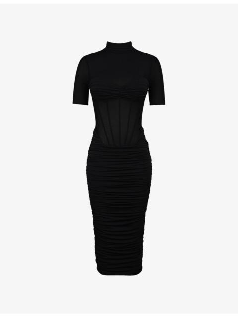 House of CB Sorrel Semi-Sheer Stretch-Mesh Midi Dress