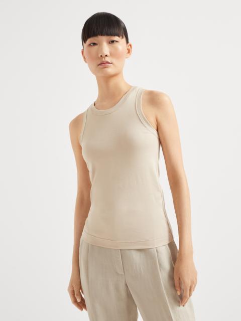 Brunello Cucinelli Stretch cotton ribbed jersey top with monili