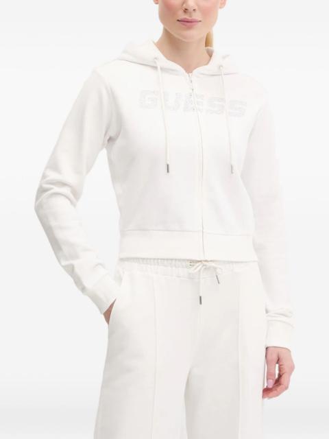GUESS USA rhinestone-logo zip-up hoodie