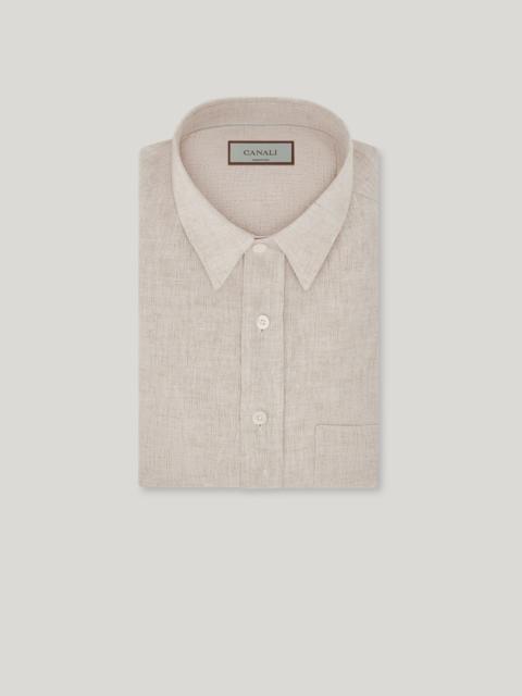 Canali BEIGE RELAXED FIT LINEN SHIRT WITH BREAST POCKET