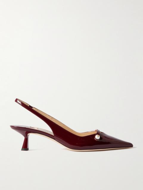 JIMMY CHOO Amita 45 Embellished Patent-leather Slingback Pumps