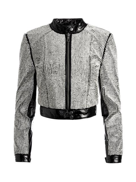 Alice + Olivia LARI CRYSTAL EMBELLISHED LEATHER JACKET