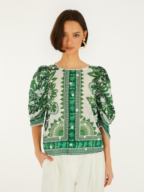 FARM RIO Green Flora Tapestry Blouse