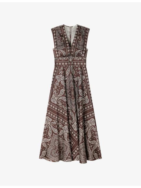 Sandro Bandana-Print Satin Maxi Dress
