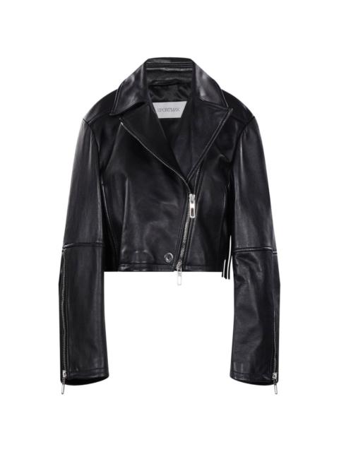 Sportmax fringe-detail biker leather jacket