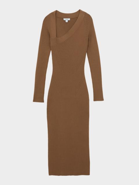 REISS Zeta Asymmetric-Neck Rib-Knit Midi Dress