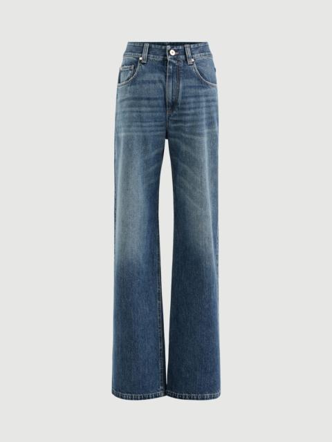 Brunello Cucinelli Authentic denim contemporary loose trousers with monili