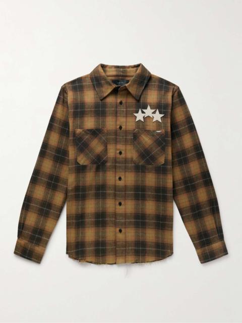 AMIRI Leather-Appliquéd Logo-Embroidered Checked Cotton-Flannel Shirt