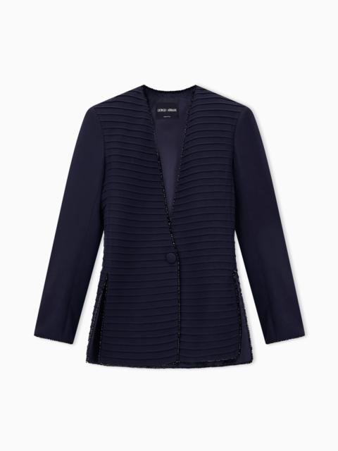 GIORGIO ARMANI EMBROIDERED JACKET SILK SATIN WITH TUCKS AND GLASS BEADS