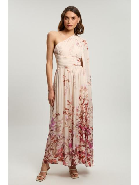 KAREN MILLEN Petite Crinkle Georgette Floral Print One Shoulder Woven Maxi Dress