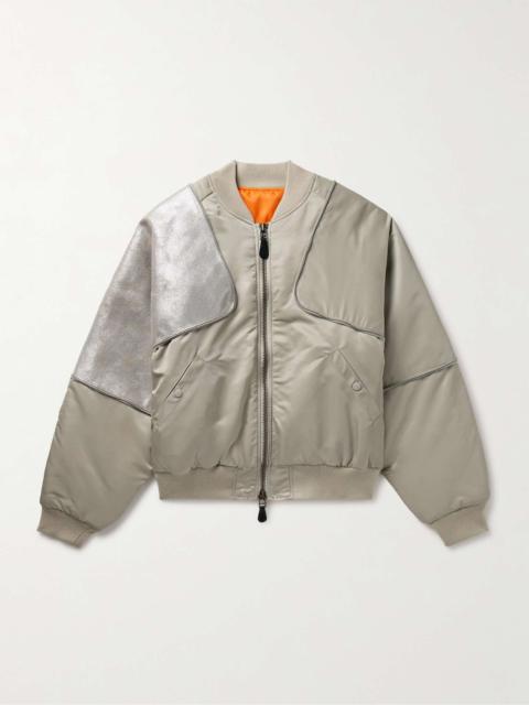 Sham Convertible Cracked Leather-Trimmed Shell Bomber Jacket