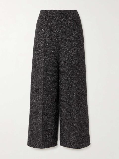 EMILIA WICKSTEAD Daffy pleated metallic tweed wide-leg pants Black