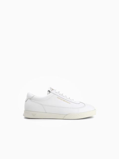 EMPORIO ARMANI LEATHER SNEAKERS WITH AN EMBOSSED LOGO AND A RUBBER SOLE