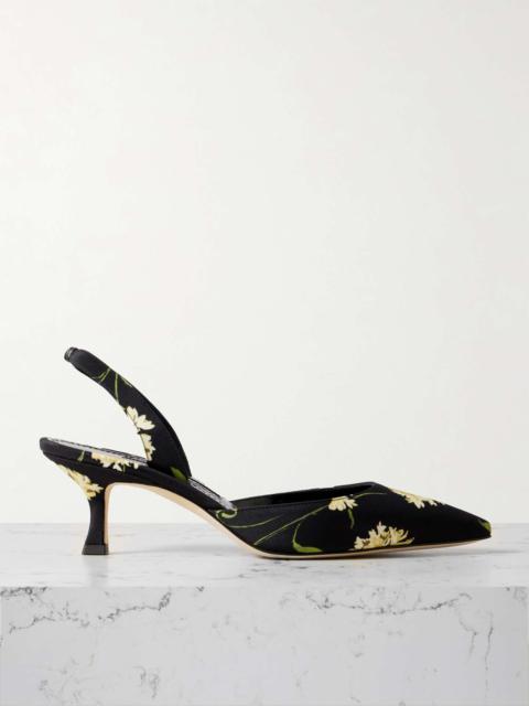 Manolo Blahnik Carolyne 50 floral-print satin slingback pumps Black