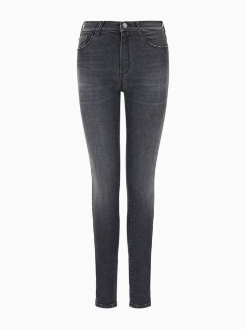 EMPORIO ARMANI J20 High-waisted super-skinny jeans in a worn-look denim