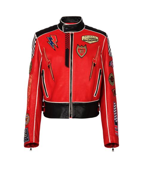 Lambskin jacket with Balmain Racing patches