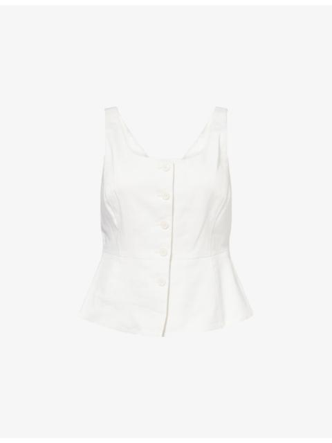Theory Scoop-Neck Peplum Linen-Blend Top