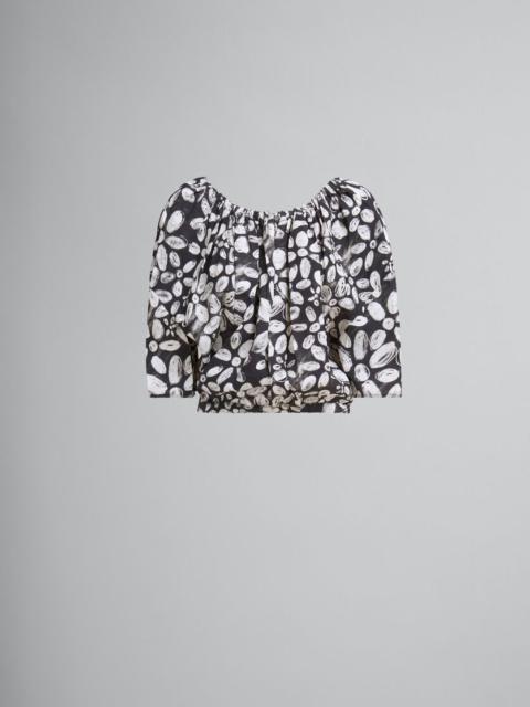 Marni BLACK SATIN-BACK CRÊPE TOP WITH BLOOMING PRINT