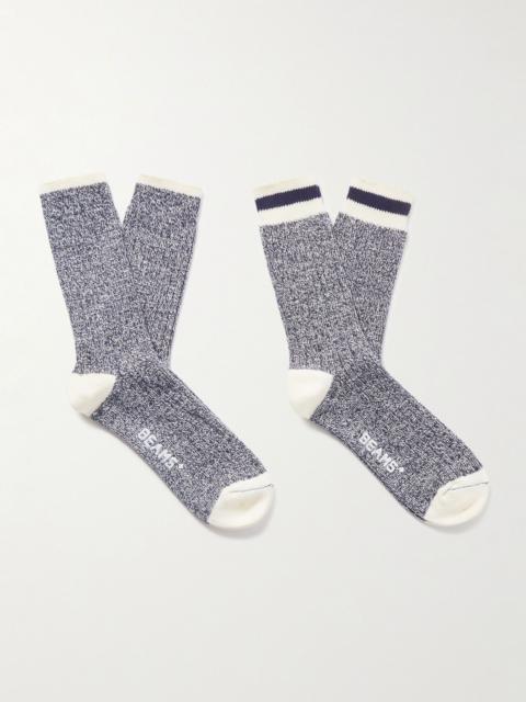 BEAMS PLUS Rag Pack of Two Striped Ribbed Cotton-Blend Socks Navy
