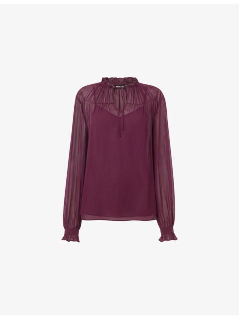 WHISTLES Tie-Neck Long-Sleeve Sheer Woven Blouse