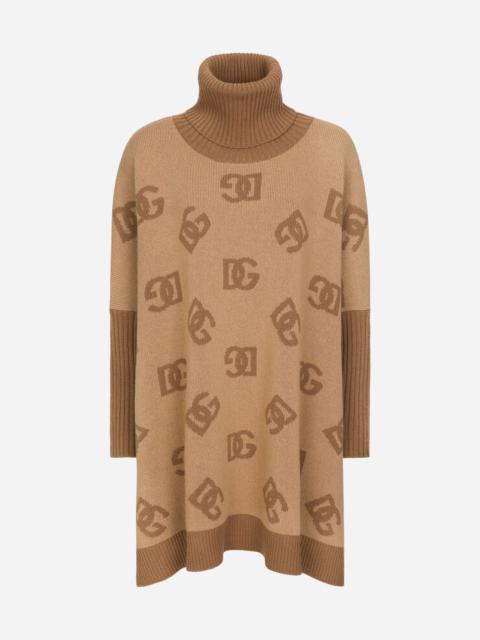 Dolce & Gabbana Short wool turtle-neck poncho with DG inlay