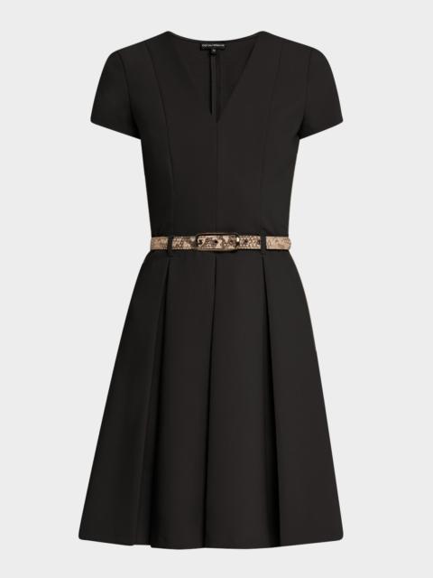 EMPORIO ARMANI Emma Belted Pleated A-Line Mini Dress
