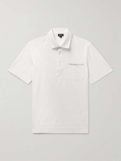 ZEGNA Nubuck-Trimmed Cotton-Piqué Polo Shirt