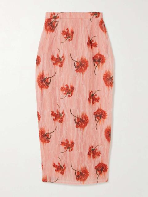 EMILIA WICKSTEAD Lorelei floral-print crinkled-organza midi skirt Baby pink