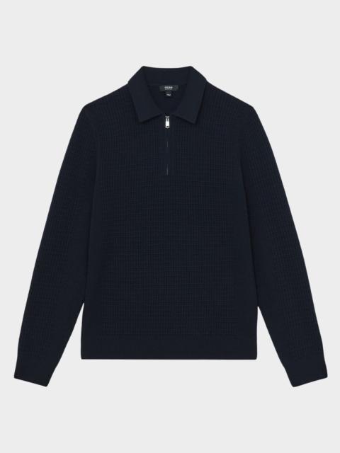 REISS Men's Hamilton Wool Waffle-Knit Half-Zip Polo Shirt