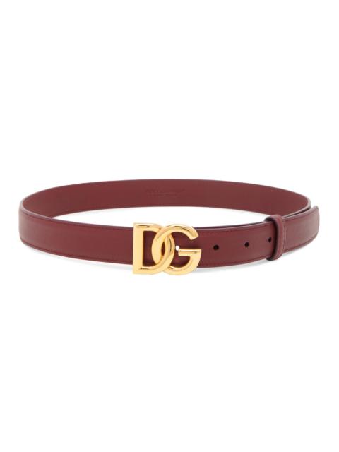 Dolce & Gabbana Women's DG Logo 25MM Leather Belt - Bordeaux