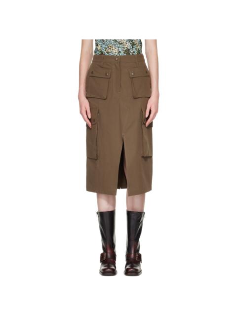 Dries Van Noten Khaki Cotton Poplin Cargo Midi Skirt