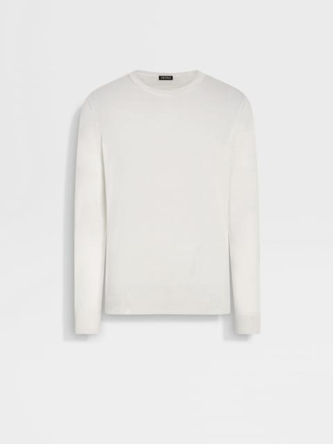 WHITE MÉLANGE SILK CASHMERE AND LINEN CREWNECK