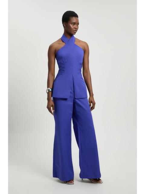 KAREN MILLEN Petite Tailored Cotton Sateen Halter Jumpsuit