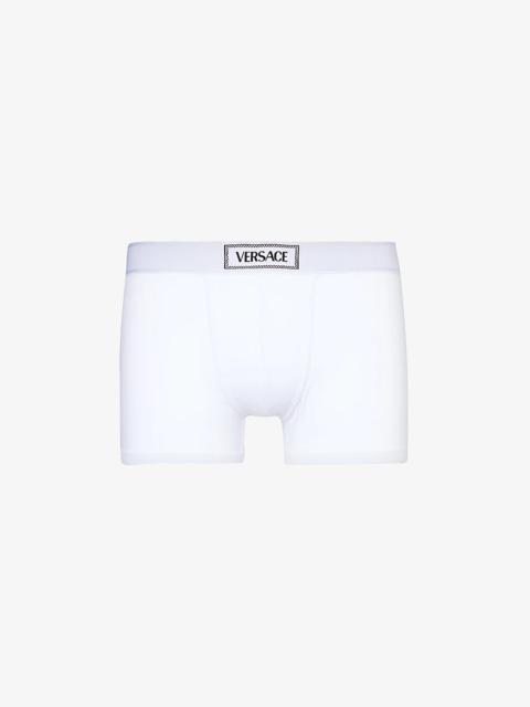 VERSACE Logo-waistband stretch-cotton trunks
