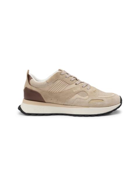 BOSS TRAINERS WITH KNIT AND BURNISHED-LEATHER TRIMS