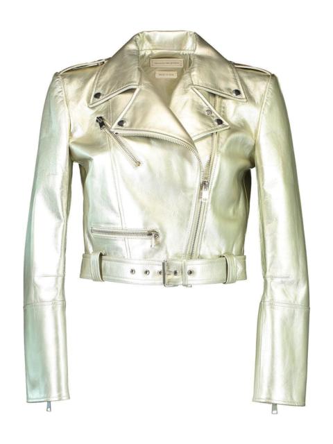 Alexander McQueen Cropped Biker Jacket - Champagne