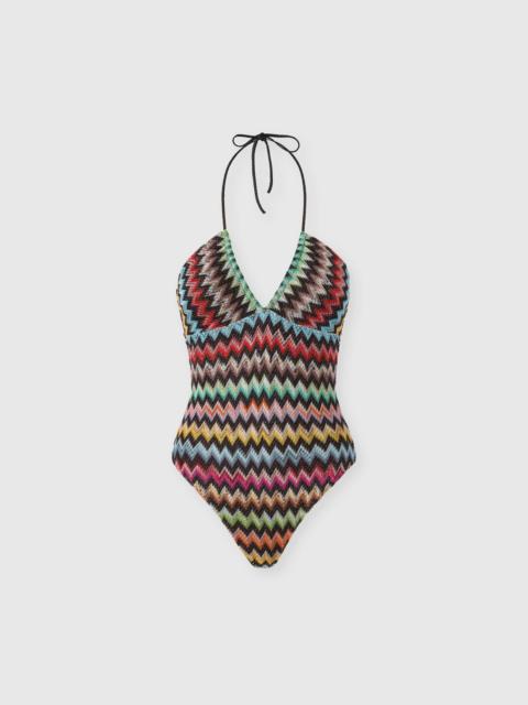 Missoni One-piece swimsuit in lamé viscose with micro zigzag pattern