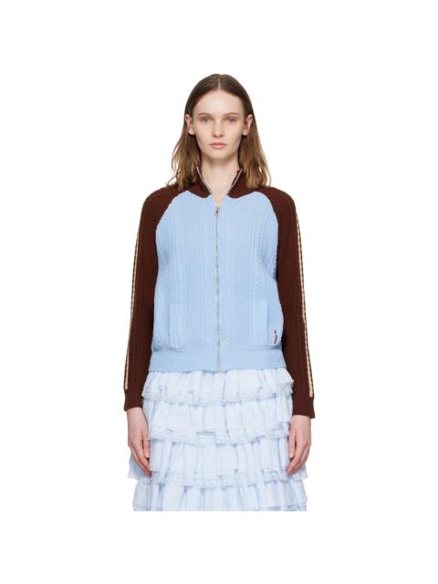 SHUSHU/TONG Blue & Brown Color-Block Raglan Sleeve Knit Cardigan