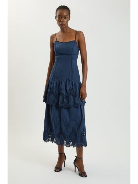 KAREN MILLEN Cotton Cutwork Strappy Woven Midi Dress