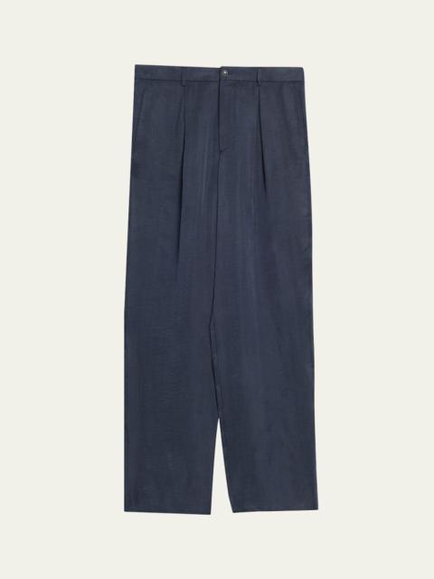 GIORGIO ARMANI Men's Cotton and Lyocell Pleated Wide-Leg Trousers