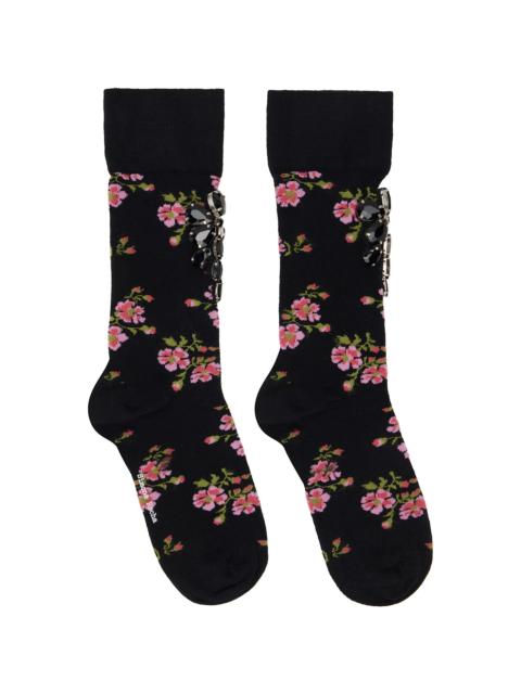 Simone Rocha Black Tiny Flower Jacquard Embellished Ankle Socks