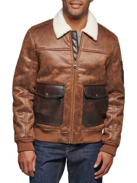 Faux Shearling Collar Aviator Bomber Jacket