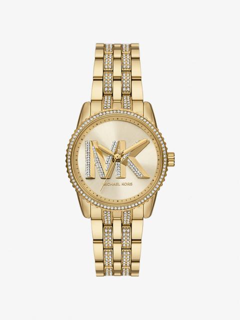 MICHAEL KORS Mini Bryant Pavé Logo Gold-Tone Watch