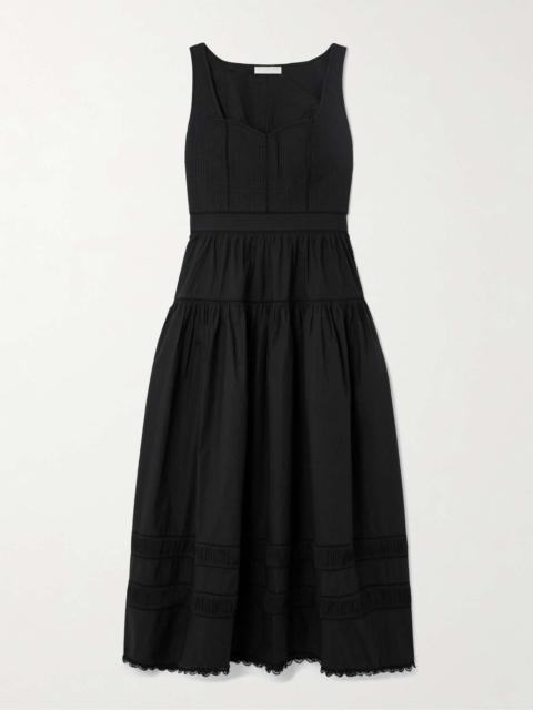 ULLA JOHNSON Isadora tiered lace-trimmed cotton-poplin midi dress Black