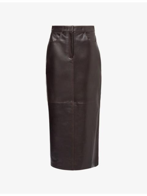 NOUR HAMMOUR Ghalia Pencil Leather Midi Skirt