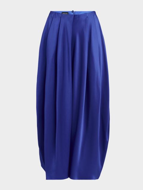 GIORGIO ARMANI Double Silk Satin Pleated Midi Skirt