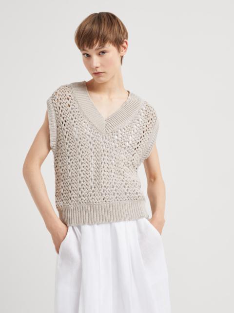 Techno cotton mesh knit top
