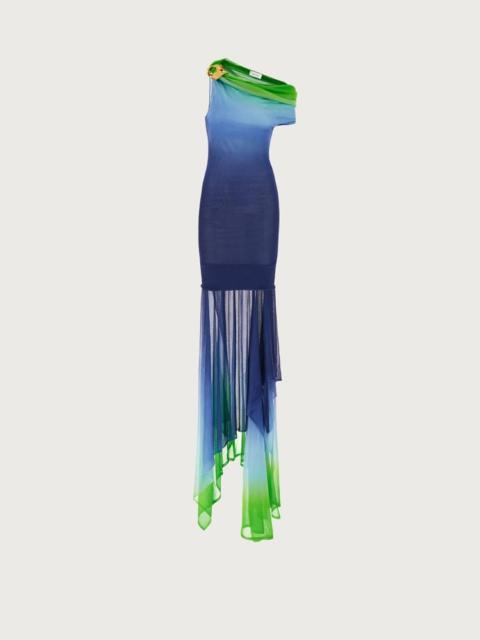 FERRAGAMO ONE SHOULDER DRESS WITH SHOULDER BROACH